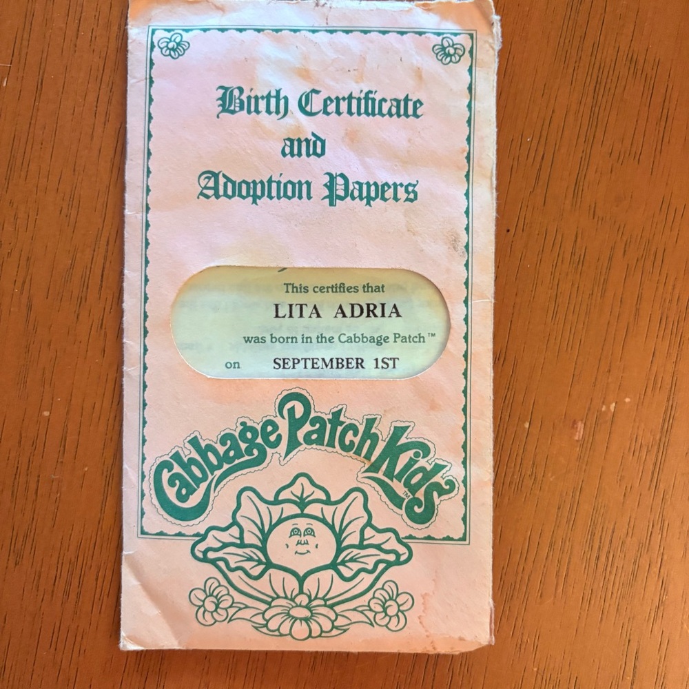 Vintage Cabage Patch Certificate and Adoption Papers 1980's